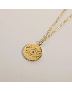 Wholesale Stainless Steel Necklace Round Devil's Eye 18K Gold Plated Artificial Diamond Pendant Necklace