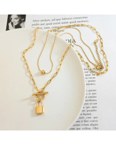 Wholesale Stainless Steel Layered Necklace Casual Daily Style Lock 18K Gold Plated Pendant Necklace