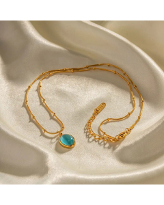 Wholesale Stainless Steel Necklace INS Style Oval 18K Gold Plated Zircon Pendant Necklace