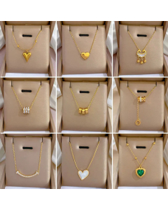 Wholesale Simple Style Letter Heart Shape Butterfly Titanium Steel Shell Necklace