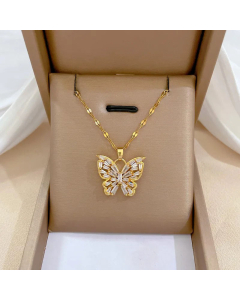 Wholesale Stainless Steel Necklace Elegant Butterfly Zircon Inlaid Pendant Necklace