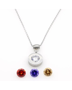 Classic Style Round zircon Inlaid Pendent Titanium Steel Necklace Steel Color CA07831149