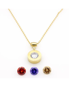 Classic Style Round zircon Inlaid Pendent Titanium Steel Necklace Gold Color CA07831149
