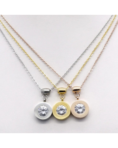 Classic Style Round zircon Inlaid Pendent Titanium Steel Necklace CA07831149