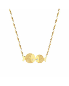 Cute Two Fish Rhinestones Inlaid Pendent Titanium Steel Gold Plated Necklace CA07831151