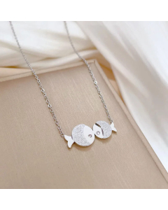 Steel Color Cute Two Fish Rhinestones Inlaid Pendent Titanium Steel Gold Plated Necklace CA07831151