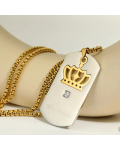 Couple Chain Retro Crown Square Tag Stainless Steel 18K Gold Plated Zircon Pendant Necklace CA07831154