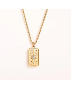 The Sun Tarot Tag Stainless Steel Flower Sun Star 18K Gold Plated Zircon Pendant Necklace CA07831155