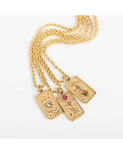 Retro Tarot Tag Stainless Steel Flower Sun Star 18K Gold Plated Zircon Pendant Necklace CA07831155
