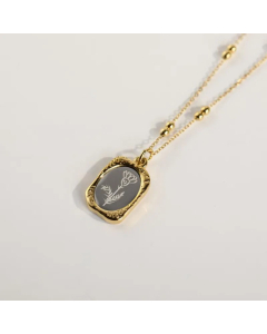 Daily Style 18K Gold Plated Square Month Flower Titanium Steel Pendant Necklace CA07831156