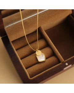 French Style Sunflower Oval Round Titanium Steel Shell Inlaid Pendant Necklace CA07831157