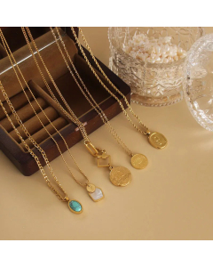 French Style Sunflower Oval Round Titanium Steel Shell Inlaid Pendant Necklace CA07831157