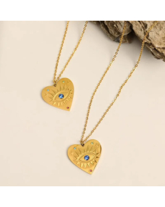 Wholesale Stainless Steel Necklace Retro Heart Shape Eye 18K Gold Plated Pendant Necklace
