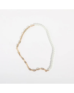 Minimalism Patchwork Stainless Steel Artificial Pearl Choker Chain Gold Plated Necklace CA07831159