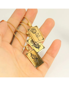 Wholesale Stainless Steel Necklace French Style Flower Rectangle18K Gold Plated Pendant Necklace