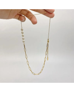Wholesale Stainless Steel Necklace Pearl 18K Gold Plated Patchwork Necklace