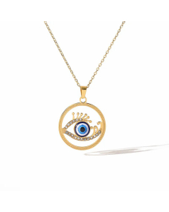 Minimalism Hollow Out Devil's Eye Titanium Steel 18K Gold Plated Zircon Pendant Necklace CA07831164