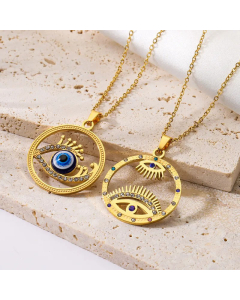 Minimalism Hollow Out Devil's Eye Titanium Steel 18K Gold Plated Zircon Pendant Necklace CA07831164