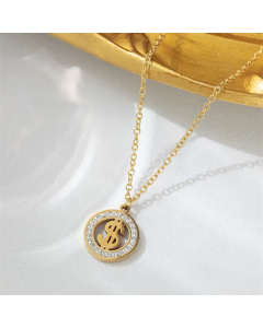 Daily Style Round Zircon Inlaid Pendent Infinity Eye Butterfly Titanium Steel Necklace Colorza CA07831165