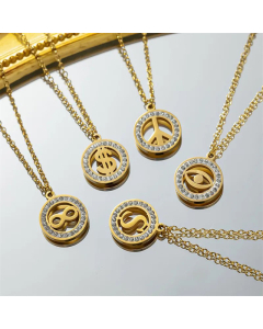 Daily Style Round Zircon Inlaid Pendent Infinity Eye Butterfly Titanium Steel Necklace Colorza CA07831165