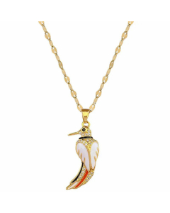 Cute Zircon Inlaid Woodpecker Titanium Steel Enamel Plating Pendant Necklace CA07831166