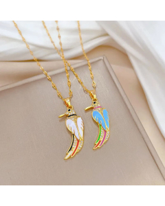 Cute Zircon Inlaid Woodpecker Titanium Steel Enamel Plating Pendant Necklace CA07831166