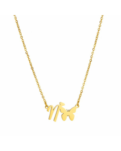 Letter n Elegant Letter Butterfly 18K Gold Plated Titanium Steel Pendant Necklace Wholesale CA07831168