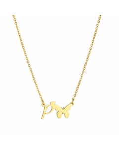 Letter P Elegant Letter Butterfly 18K Gold Plated Titanium Steel Pendant Necklace Wholesale CA07831168
