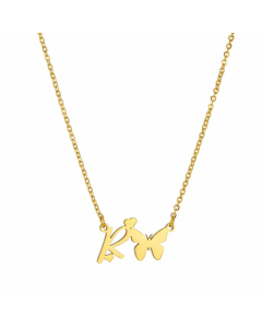 Letter R Elegant Letter Butterfly 18K Gold Plated Titanium Steel Pendant Necklace Wholesale CA07831168