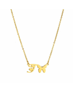 Letter T Elegant Letter Butterfly 18K Gold Plated Titanium Steel Pendant Necklace Wholesale CA07831168