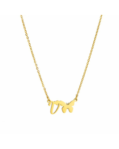 Letter V Elegant Letter Butterfly 18K Gold Plated Titanium Steel Pendant Necklace Wholesale CA07831168