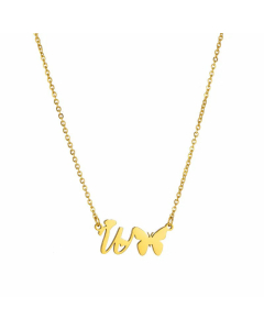 Elegant Letter W Butterfly 18K Gold Plated Titanium Steel Pendant Necklace Wholesale CA07831168