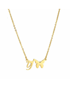 Elegant Letter Y Butterfly 18K Gold Plated Titanium Steel Pendant Necklace Wholesale CA07831168