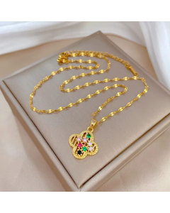 Wholesale Stainless Steel Necklace Four Leaf Clover Plating Hollow Out Inlay Zircon Pendant Necklace