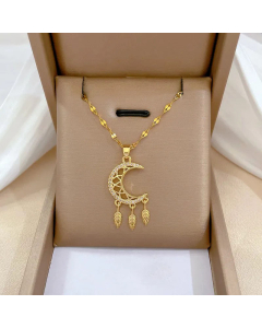 Wholesale Stainless Steel Necklace Dreamcatcher Moon Plating Hollow Out Inlay Zircon Pendant Necklace