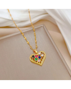 Wholesale Stainless Steel Necklace Elegant Glam Heart Shape Plating Hollow Out Inlay Zircon Pendant Necklace
