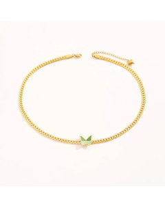 Wholesale Stainless Steel Necklace Elegant Butterfly 14K Gold Plated Resin Necklace