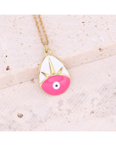 Wholesale Ethnic Style Enamel Water Droplets Eye Pendant Stainless Steel Titanium Steel Necklace CA07831176
