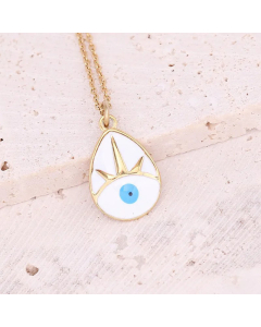 Ethnic Style Enamel Water Droplets Eye Pendant Stainless Steel Titanium Steel Necklace CA07831176