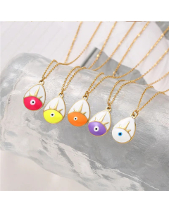 Wholesale Ethnic Style Enamel Water Droplets Eye Pendant Stainless Steel Titanium Steel Necklace CA07831176