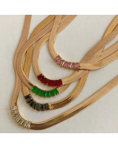Sweet Elegant Classic Style Color Block Zircon Inlaid Stainless Steel Necklace CA07831184