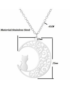 Daily Style Minimalism Hollow Out Round Moon Flower Pendent Titanium Steel Necklace CA07831185-Steel Color-01