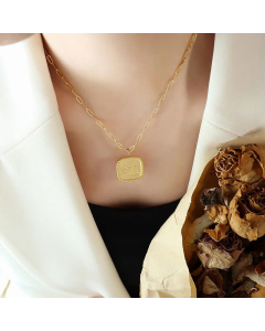 British Style Letter Square Titanium Steel 18K Gold Plated Pendant Necklace Wholesale CA07831186