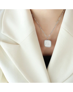 Minimalism Letter Square Titanium Steel 18K Gold Plated Pendant Necklace Wholesale CA07831186
