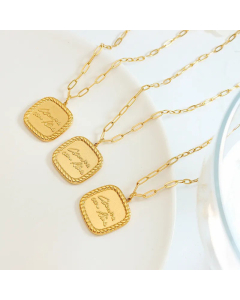 British Style Letter Square Titanium Steel 18K Gold Plated Pendant Necklace Wholesale CA07831186