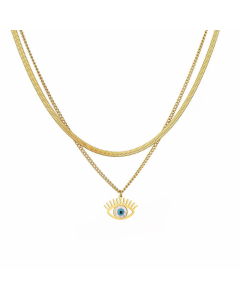 INS Style Devil's Eye Titanium Steel 18K Gold Plated Turquoise Layered Necklaces Fine Jewelry CA07831187