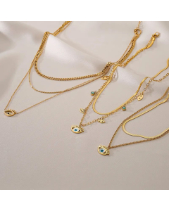INS Style Devil's Eye Titanium Steel 18K Gold Plated Turquoise Layered Necklaces Fine Jewelry CA07831187