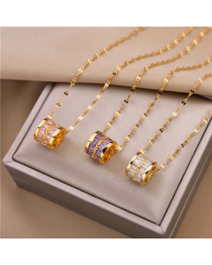 Classic Style Elegant Small Waist Titanium Steel Zircon Pendant Necklace CA07831192