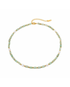 Wholesale Stainless Steel Necklace Chains INS Style Elegant Round Natural Stone 18K Gold Plated Necklace
