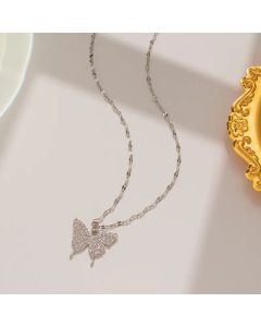 Eleagant Full Diamond Butterfly Titanium Steel Pendant Necklace CA07831195